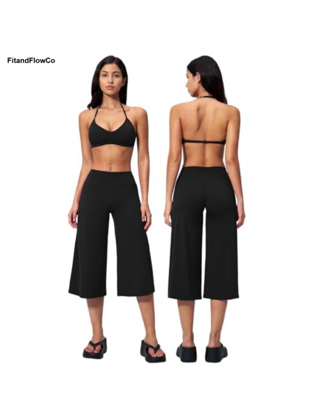 Halter Sports Bra and Wide Leg Capri Pants Workout Set